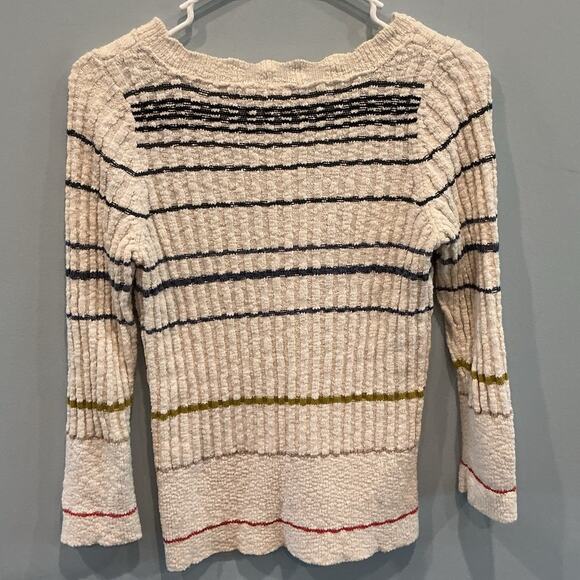 Free People Rossi Ribbed Knit Half Zip Pullover Sweater Large White Striped Boho - Picture 8 of 11